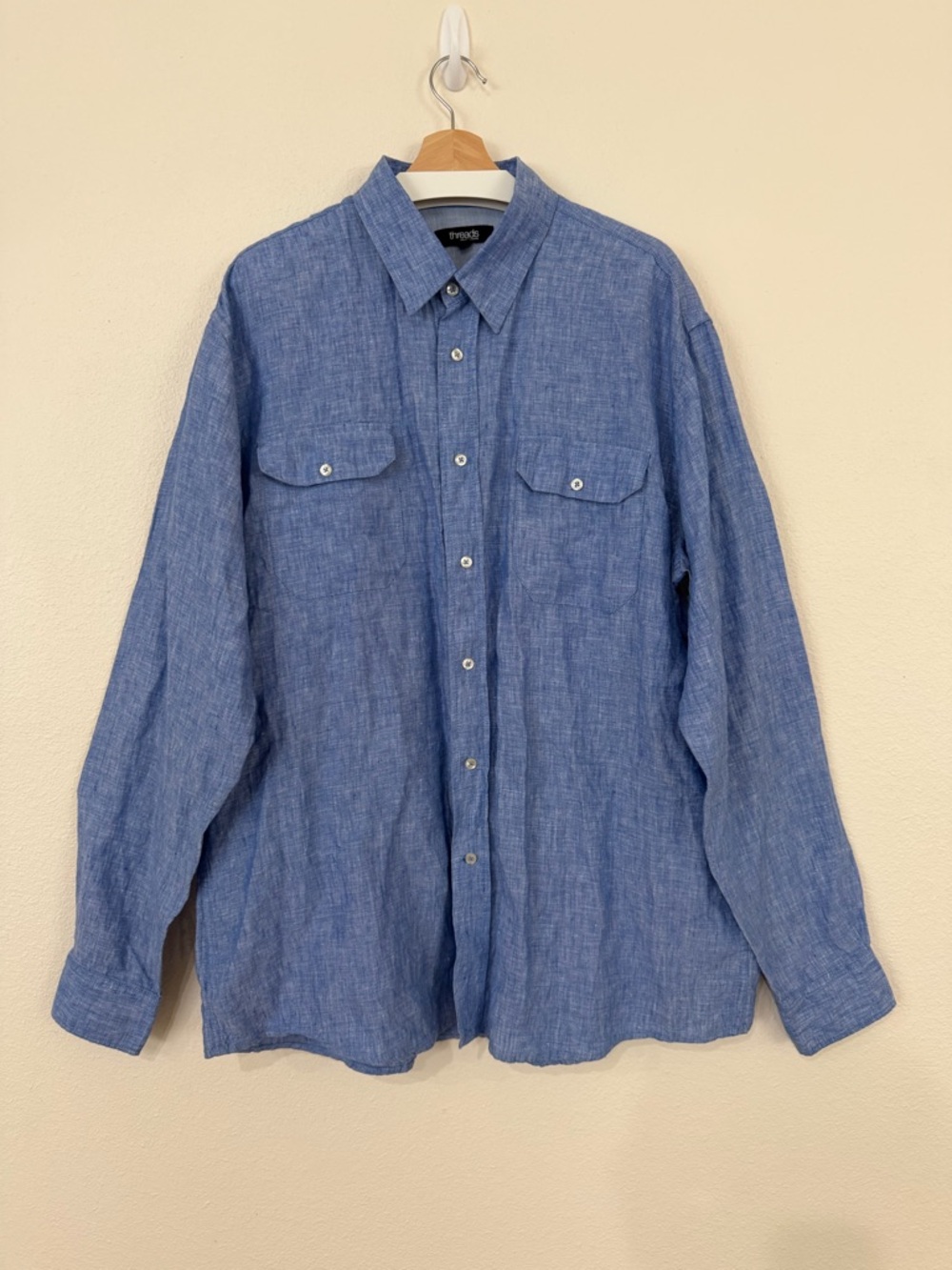 Saks Fifth Avenue Men's Blue Linen Button-Down Shirt